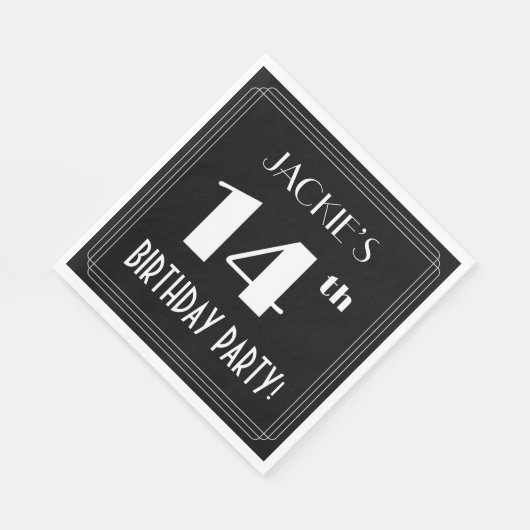 Art Deco 14th Birthday Party met aangepaste naam Servet (Hoek)