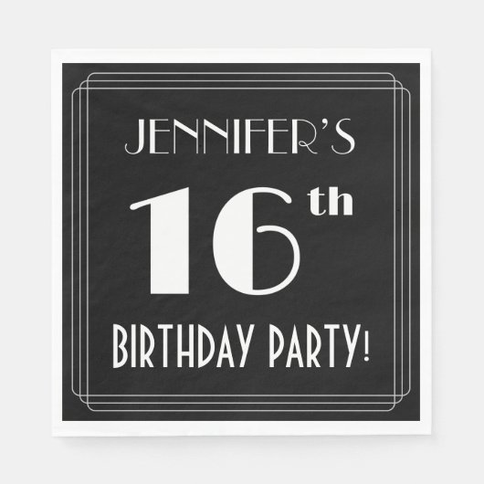Art Deco 16th Birthday Party met aangepaste naam Servet (Voorkant)