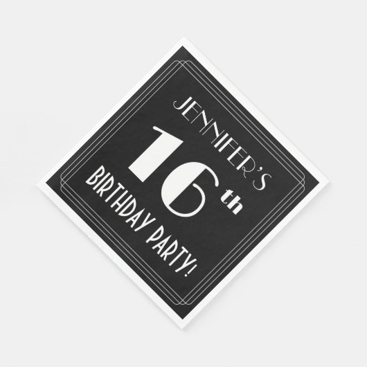 Art Deco 16th Birthday Party met aangepaste naam Servet (Hoek)