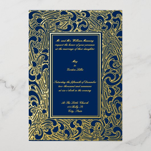  art. Deco 1906 Vloeiingsgrens bruiloft Folie Uitnodiging (Voorkant)