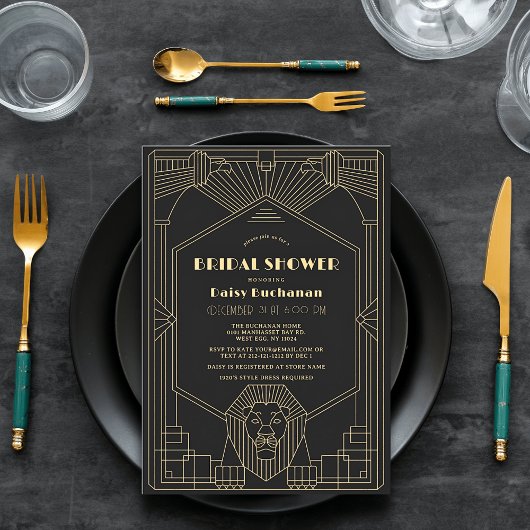 Art Deco 1920 Gatsby Leeuw Bruidsborrel Kaart