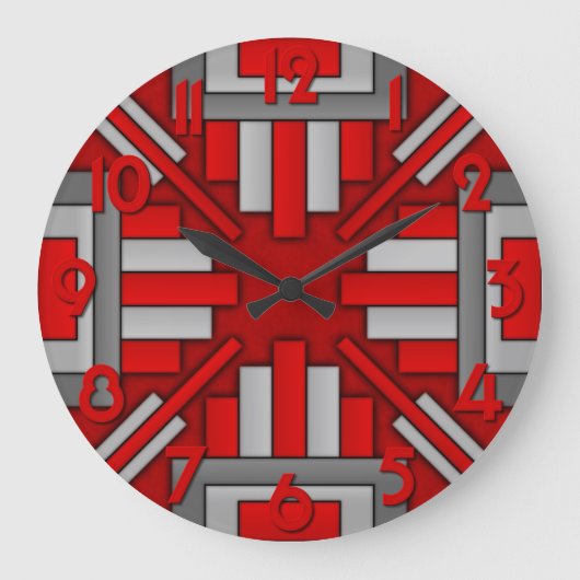 Art Deco 1920: Geometric Red-Grey Grote Klok (Voorkant)