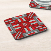 Art Deco 1920: Geometric Red-Grey Onderzetter (Linkerzijde)
