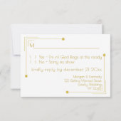 Art Deco 1920 Huwelijk Zwart Goud RSVP Kaarten (Achterkant)