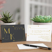 Art Deco 1920 Huwelijk Zwart Goud RSVP Kaarten