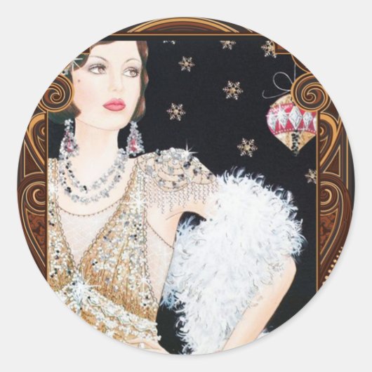 Art Deco 1920 Jaren Flapper Kerst Sticker (Voorkant)