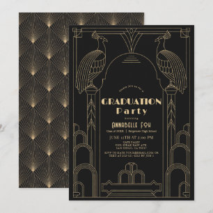 Art Deco 1920 Jaren Zwarte Pauw Afstudeerfeest Kaart