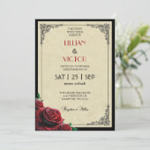 Art Deco 1920 Red Rose bruiloft Kaart (Staand voorkant)