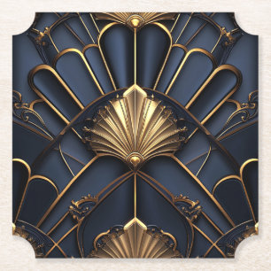 Art Deco 1920 's Navy Blauwe & Gouden Elegante Kartonnen Onderzetters