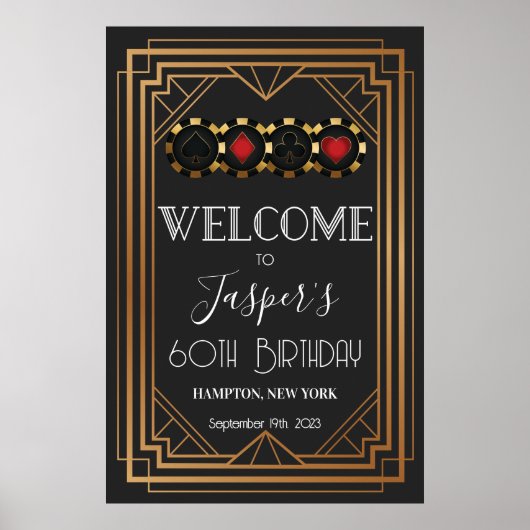 Art Deco 1920s Black and Gold Casino Welcome Sign Poster (Voorkant)