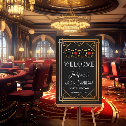 Art Deco 1920s Black and Gold Casino Welcome Sign Poster