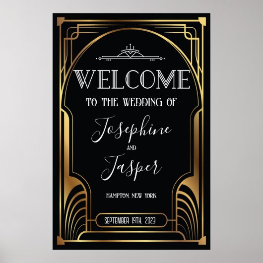 Art Deco 1920s Black and Gold Welcome Sign Poster (Voorkant)