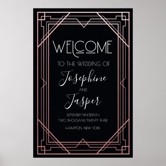 Art Deco 1920s Black and Roos Gold Welcome Sign Poster (Voorkant)