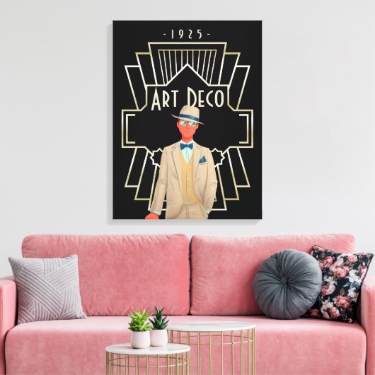 Art Deco 1920s Dapper Gent Gold Lijst Black Canvas Afdruk (Insitu (Woonkamer))