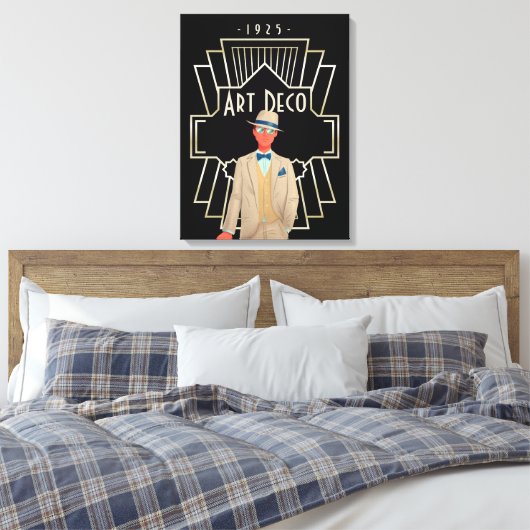 Art Deco 1920s Dapper Gent Gold Lijst Black Canvas Afdruk (Insitu (Slaapkamer))