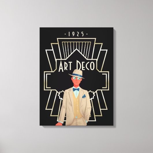 Art Deco 1920s Dapper Gent Gold Lijst Black Canvas Afdruk (Voorkant)