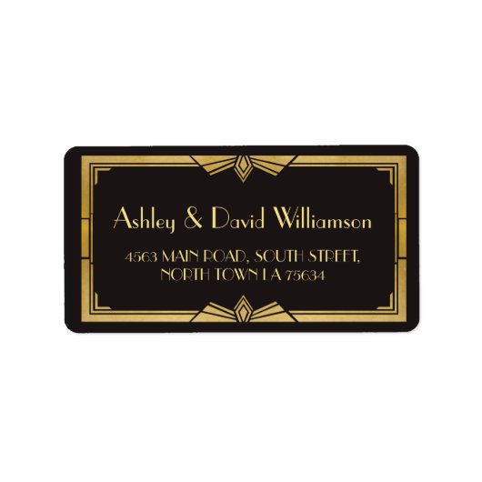 Art Deco 1920s Gatsby Bruiloft Retouradres Label (Voorkant)
