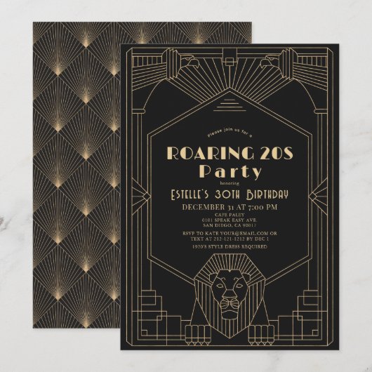 Art Deco 1920's Gatsby Lion Roaring 20s Verjaardag Kaart (Voorkant / Achterkant)
