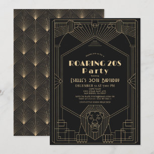 Art Deco 1920's Gatsby Lion Roaring 20s Verjaardag Kaart