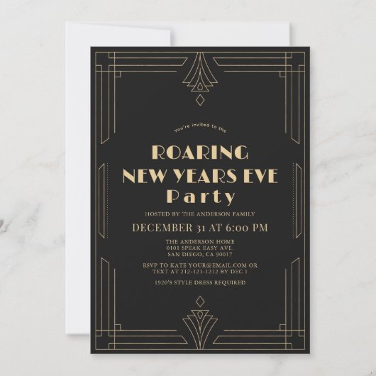 Art Deco 1920's Gatsby New Years Eve Party Kaart (Voorkant)