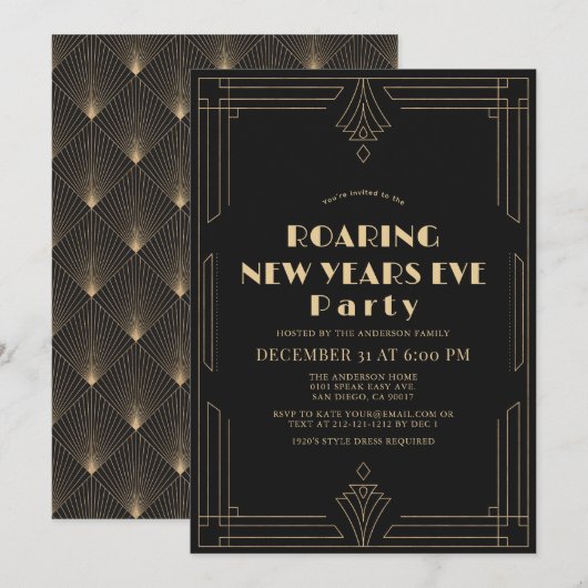 Art Deco 1920's Gatsby New Years Eve Party Kaart (Voorkant / Achterkant)