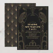 Art Deco 1920's Gatsby Peacock New Years Eve Kaart (Voorkant / Achterkant)