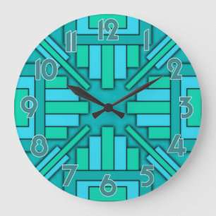 Art Deco 1920s Geometric Green Blue Pattern Grote Klok