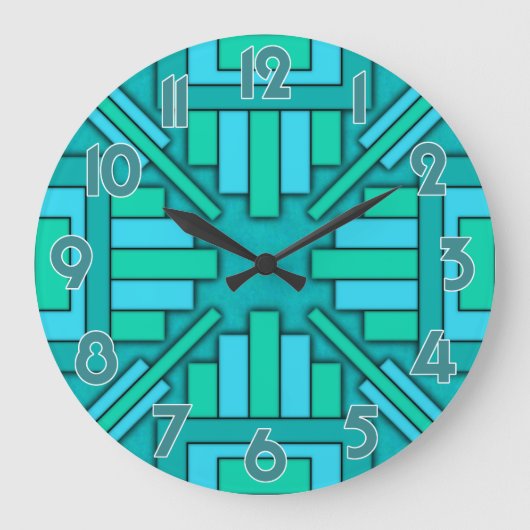 Art Deco 1920s Geometric Green Blue Pattern Grote Klok (Voorkant)