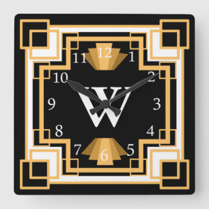Art Deco  1920s Geometrisch Patroon Aangepast Vierkante Klok