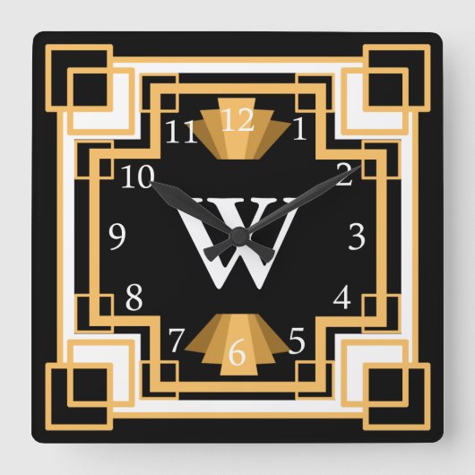 Art Deco  1920s Geometrisch Patroon Aangepast Vierkante Klok (Voorkant)
