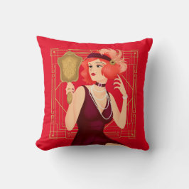 Art Deco  1920s Girl Gold Lijst Red Kussen