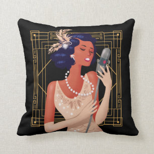 Art Deco  1920s Girl Singer Lijst Black Kussen