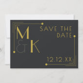 Art Deco 1920s Huwelijk Elegant Zwart Save The Dat Save The Date (Voorkant)