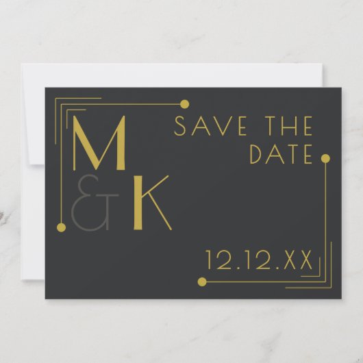 Art Deco 1920s Huwelijk Elegant Zwart Save The Dat Save The Date (Voorkant)