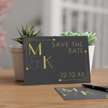 Art Deco 1920s Huwelijk Elegant Zwart Save The Dat