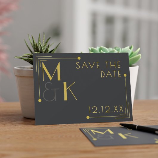 Art Deco 1920s Huwelijk Elegant Zwart Save The Dat Save The Date