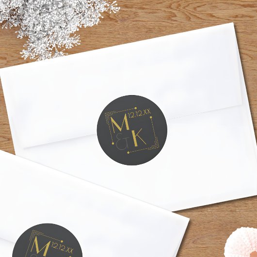 Art Deco 1920s Huwelijk Zwart Goud Ronde Sticker