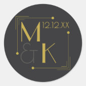 Art Deco 1920s Huwelijk Zwart Goud Ronde Sticker (Voorkant)