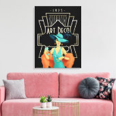 Art Deco 1920s Lady Cocktail Gold Lijst Black Canvas Afdruk (Insitu (Woonkamer))
