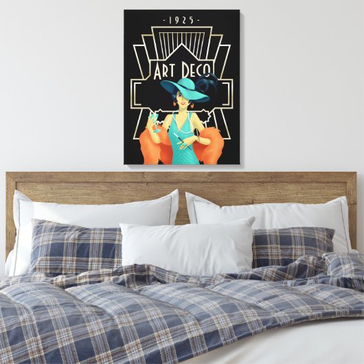 Art Deco 1920s Lady Cocktail Gold Lijst Black Canvas Afdruk (Insitu (Slaapkamer))