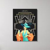 Art Deco 1920s Lady Cocktail Gold Lijst Black Canvas Afdruk (Voorkant)