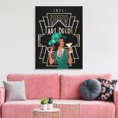 Art Deco 1920s Lady Green Dress Gold Lijst Black Canvas Afdruk (Insitu (Woonkamer))