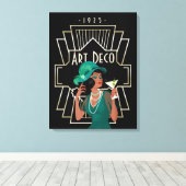 Art Deco 1920s Lady Green Dress Gold Lijst Black Canvas Afdruk (Insitu (Houten vloer))