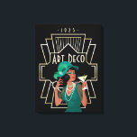 Art Deco 1920s Lady Green Dress Gold Lijst Black Canvas Afdruk<br><div class="desc">Art Deco-stijl met deze glam 1920s Lady In een groene jurk en pet met een cocktail,  en een gouden lijst en typografie van de twintigste eeuw Art Deco en 1925. Het zou fantastische wandkunst zijn voor Art Deco-stijl bar of restaurant.</div>