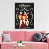 Art Deco 1920s Lady Mirror Gold Lijst Black Canvas Afdruk (Insitu (Woonkamer))