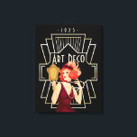 Art Deco 1920s Lady Mirror Gold Lijst Black Canvas Afdruk<br><div class="desc">Art Deco elegantie met deze glam 1920s Lady In een ongerepte jurk die kijkt in een spiegel en een gouden lijst en typografie van de twintigste eeuw Art Deco en 1925.</div>