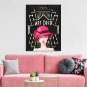 Art Deco 1920s Lady Pet Gold Lijst Black Canvas Afdruk (Insitu (Woonkamer))