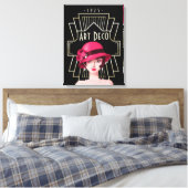 Art Deco 1920s Lady Pet Gold Lijst Black Canvas Afdruk (Insitu (Slaapkamer))
