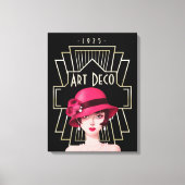 Art Deco 1920s Lady Pet Gold Lijst Black Canvas Afdruk (Voorkant)