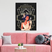Art Deco 1920s Lady Singer Gold Lijst Black Canvas Afdruk (Insitu (Woonkamer))